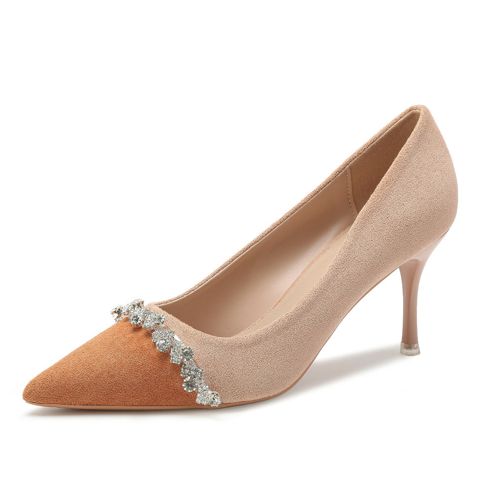 Women's Pointed Toe Shining Rhinestone Suede Black