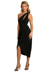 Hip Oblique Shoulder Hollow Out Cutout Pleated Slit Christmas Dress