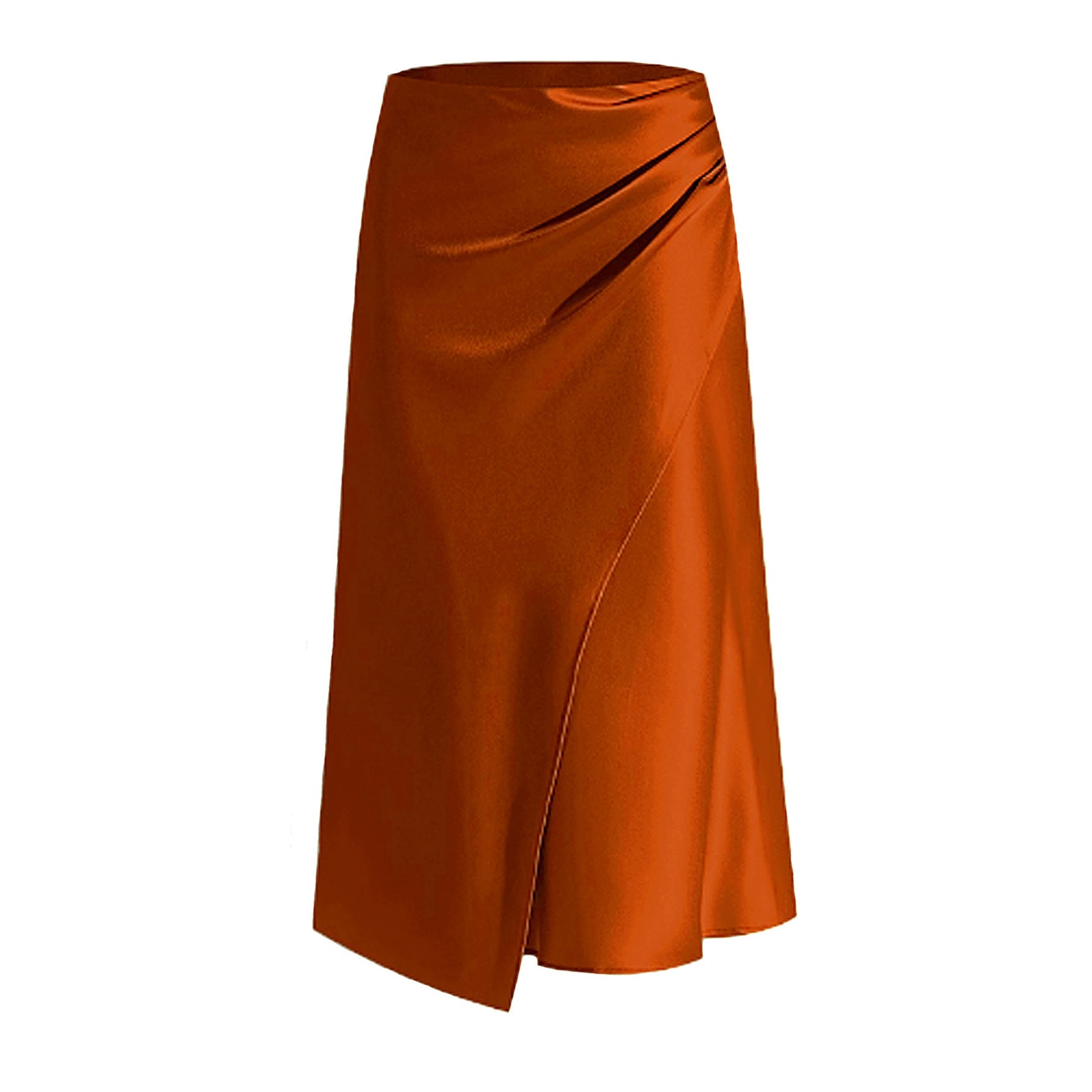 High Waist Satin Heap Pleated Split Dress Solid Skirt Zipper Fishtail Hip Skirt