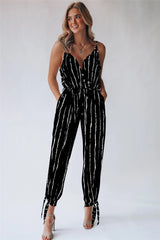 V neck Strap Lace up Striped Jumpsuit