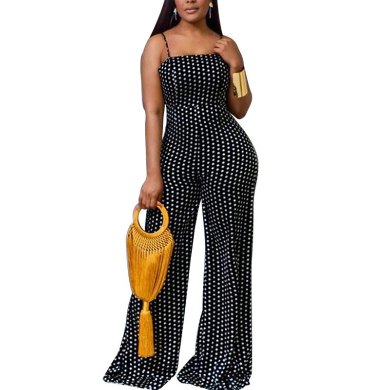 Wear Spot Print Chest Wrapped Suspender Jumpsuit