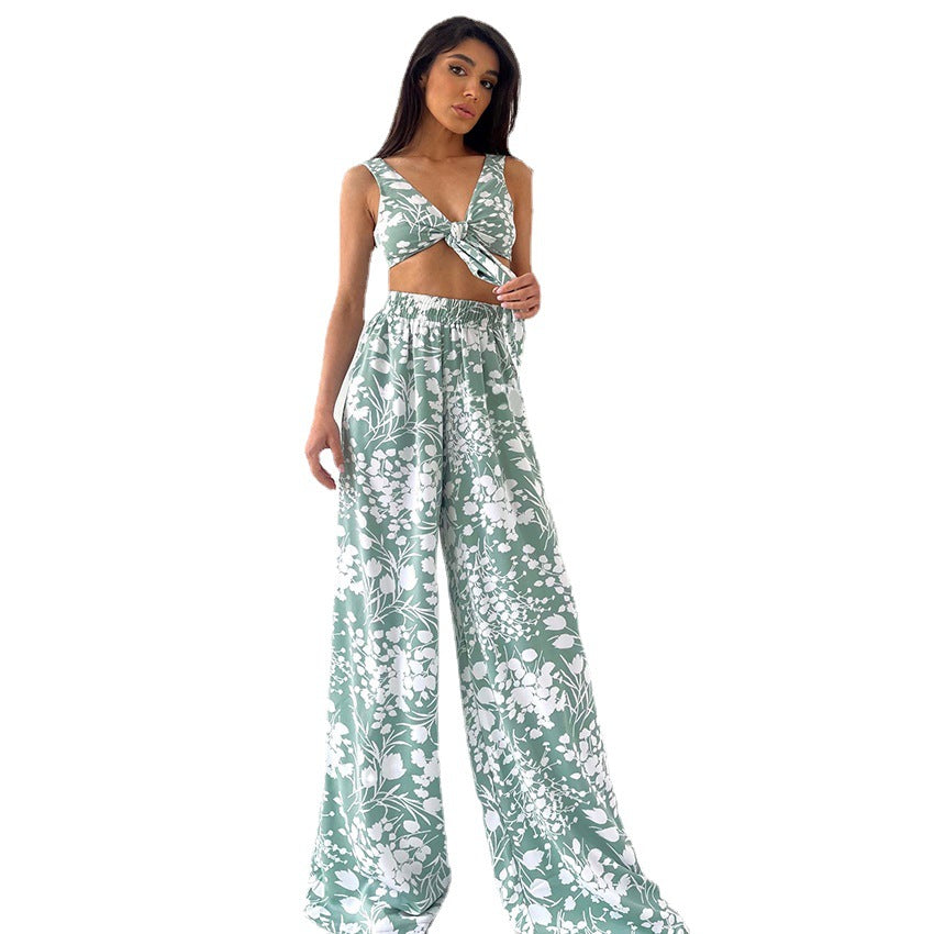 Fall Underwear Three Piece Pajamas Printed Loose Nightgown Trousers Homewear