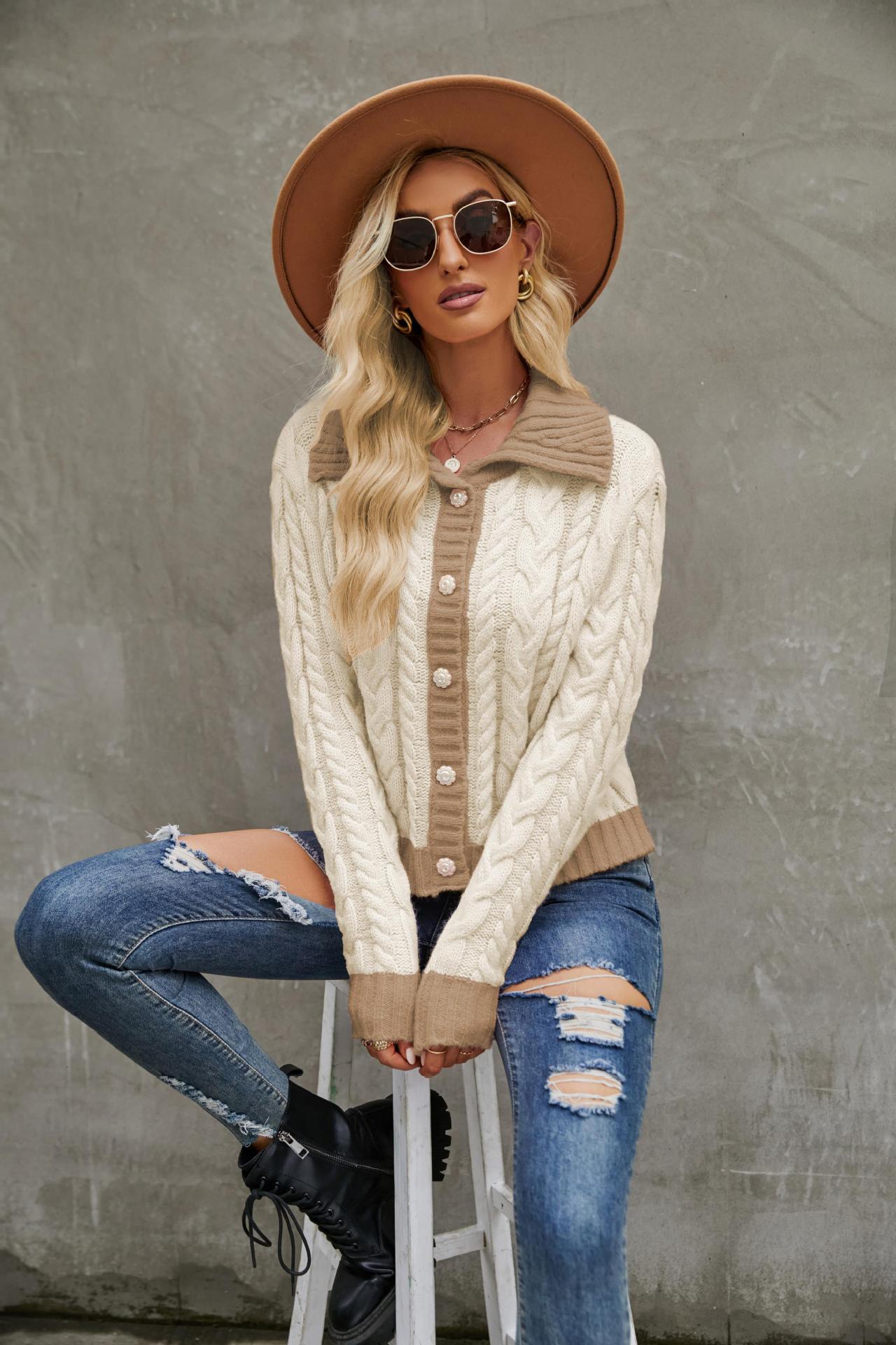 Short Collared Knitted Cardigan Single Breasted Sweater Coat