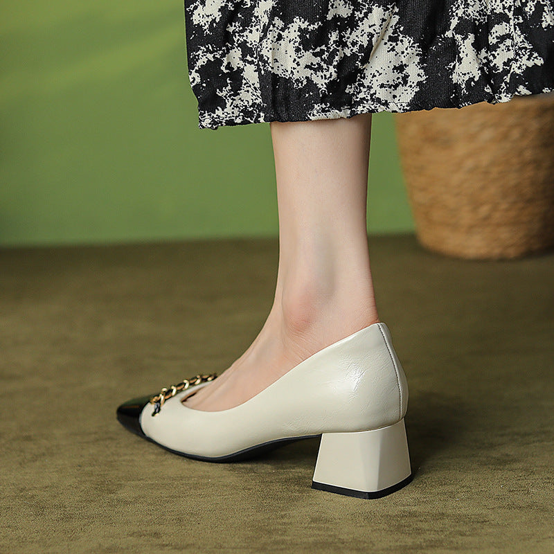 Chaussures classiques à bout carré et épaisses pour femmes, assorties aux couleurs