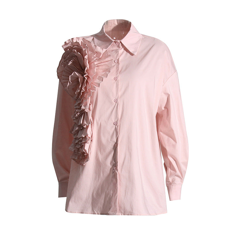 Loose Casual Three-Dimensional Floral Stitching Personalized Minority Solid Color Shirt