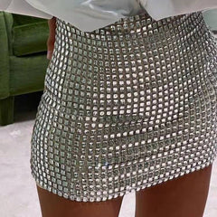 Wear Solid Color Slim Mesh Sequined Hip Bag Skirt