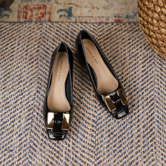 Women's Chunky Mary Jane Kitten Metal Buckle Heels