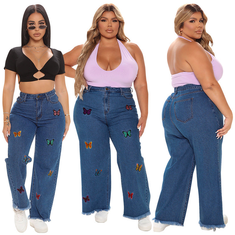 Bestickte verwaschene Jeans