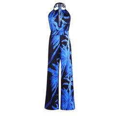 Printed Backless Jumpsuit Split Straight Pants Wide Leg Pants