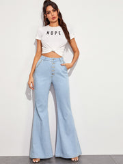 Casual All Match Big Horn Wide Leg Denim Trousers