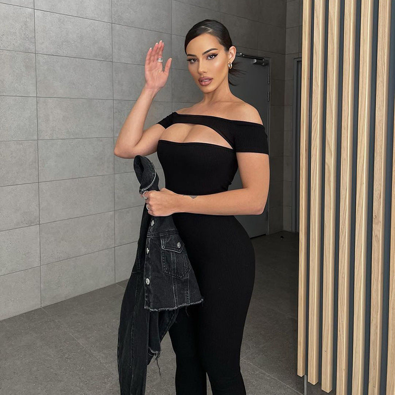 Wear off-Shoulder Short Sleeve Slim Fit Exercise Casual Jumpsuit