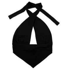 Haut tube noir uni à épaules dénudées et base croisée, coupe slim, dos nu, ajouré, découpe, nœud