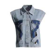 Fall Casual Comfortable Denim Waistcoat Vest Stitching Twist Denim Vest