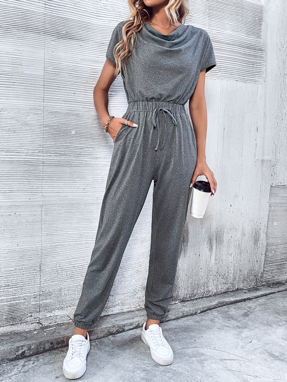 Casual Short Sleeved Wide Leg Jumpsuit