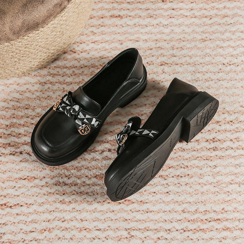 Women's Style Spring Round Head Chunky Metal Loafers