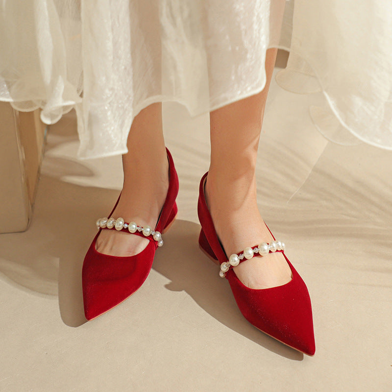 Women's Pointed Toe Chunky Single-layer Low-cut Low