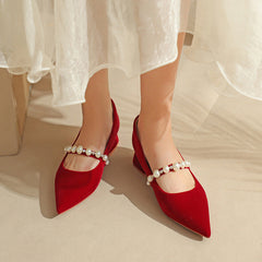 Women's Pointed Toe Chunky Single-layer Low-cut Low