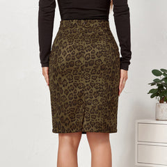 Smiley Face Leopard Suede Skirt High Waist Printed Midi Skirt