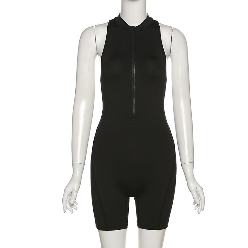 Backless High Waist Sleeveless Skinny Sheath Sports Jumpsuit