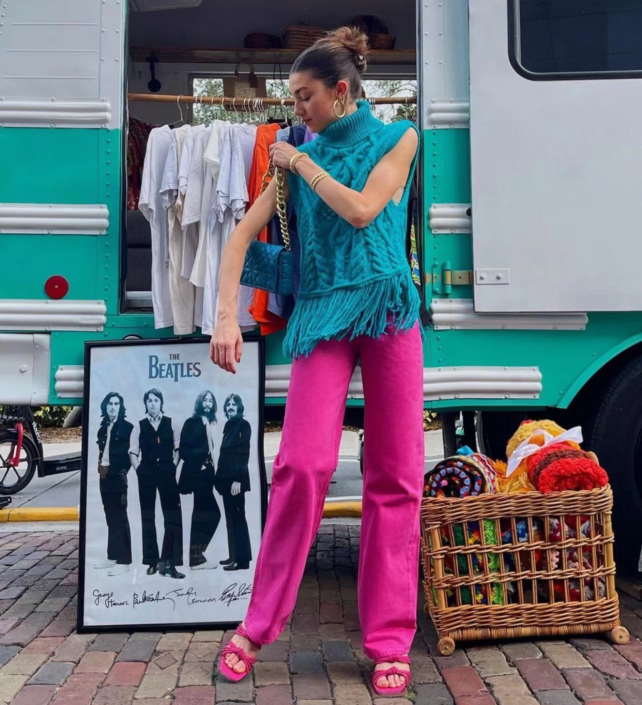 Pantalon droit taille haute, jean rose rouge, pantalon décontracté de rue frite
