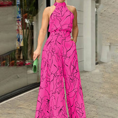 Elegant High Waist Lace up Sleeveless Halter Trousers Jumpsuit