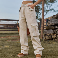 Retro Elastic Waist Denim Overalls Casual Pants