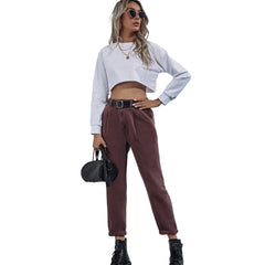 High Waist Denim Straight Leg Trousers Winter