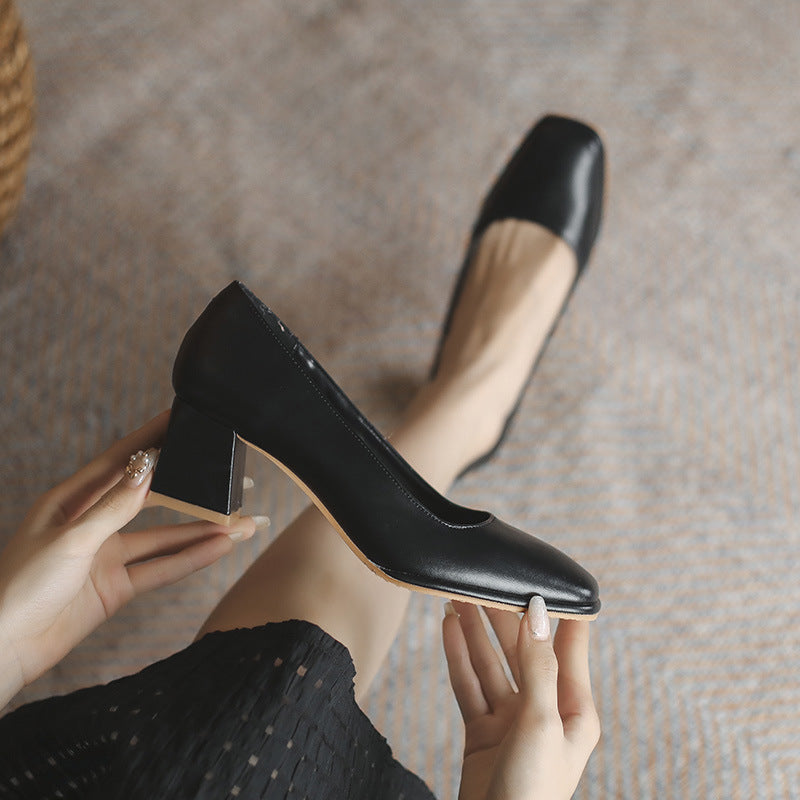 Women's Chunky Pumps Mid Professional Black High