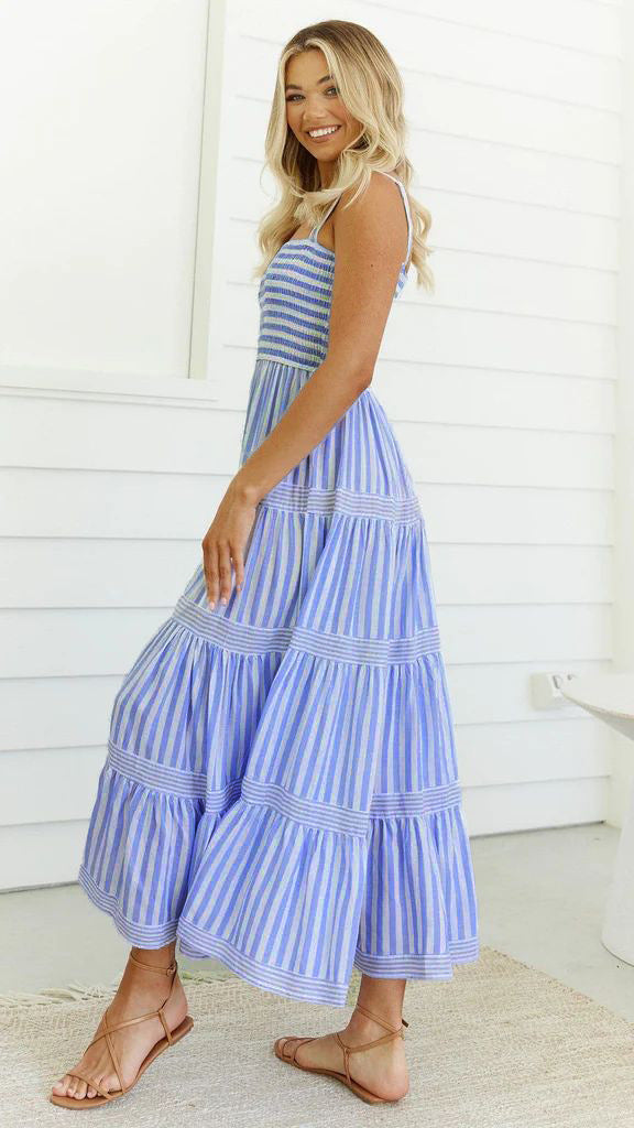 Strap Backless Dress Maxi Dress Striped Dress