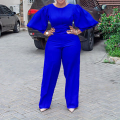 Office High Waist Straight Solid Color African Jumpsuit Mom Wear Plus Size