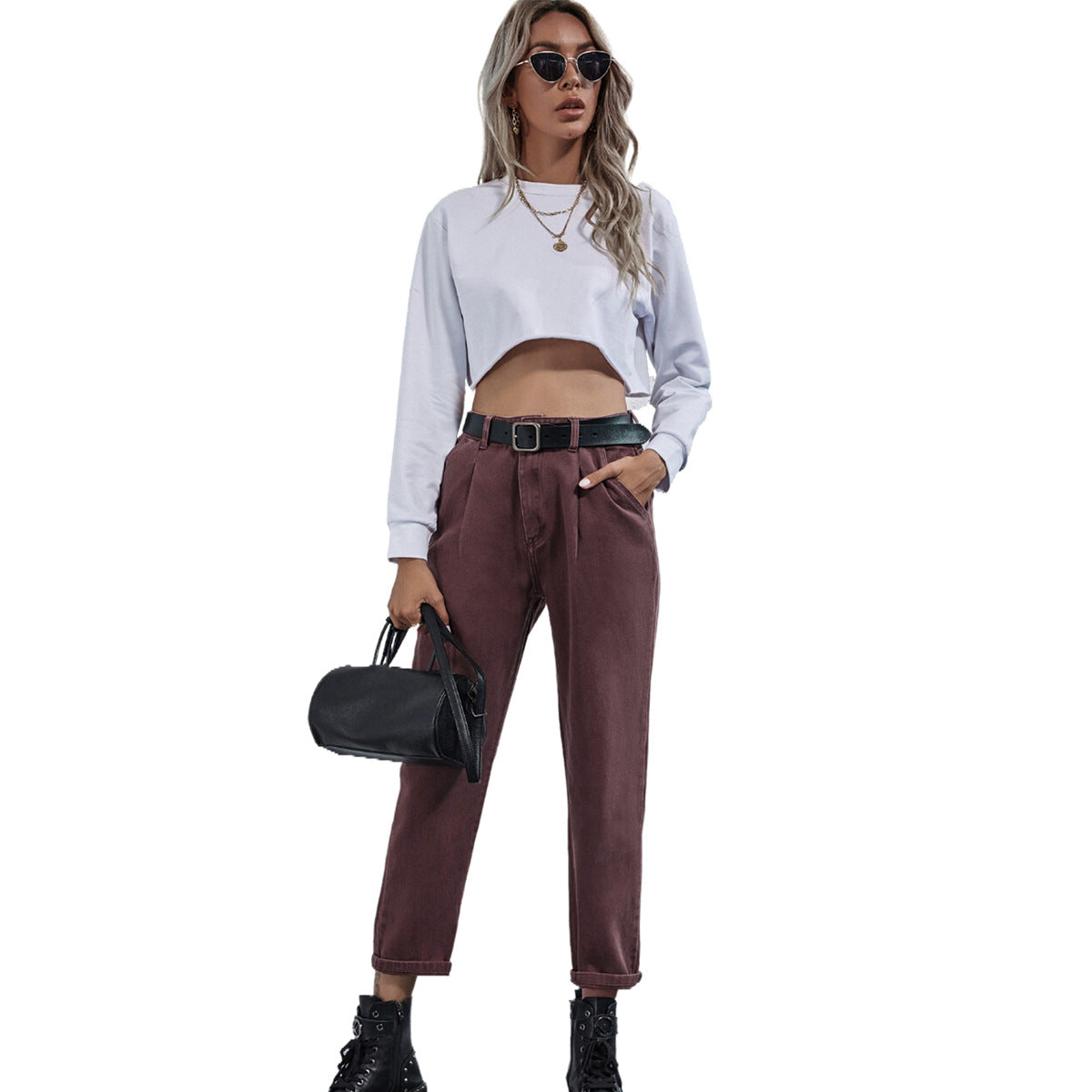 High Waist Denim Straight Leg Trousers Winter