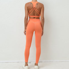 Yoga Suit Elastic Back Nude Feel Workout Quick Drying Breathable Sports Body Hugging Suit