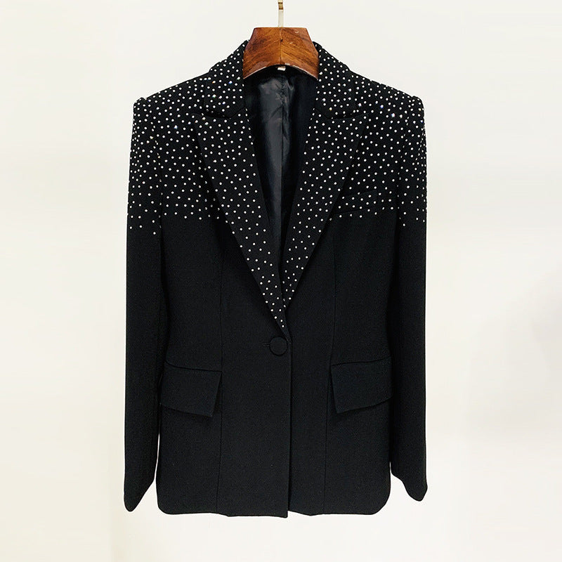 Ensemble blazer et jupe slim à un bouton avec strass pour célébrités