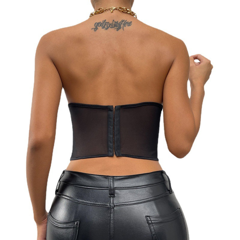 Black Stitching Three-Dimensional Floral Steel Ring Wrapped Chest Slim Small Vest Female Boning Corset Boning Corset