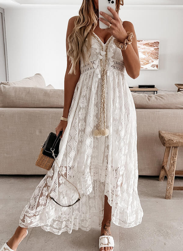Lace Sling Large Swing Solid Color Long Maxi Dress