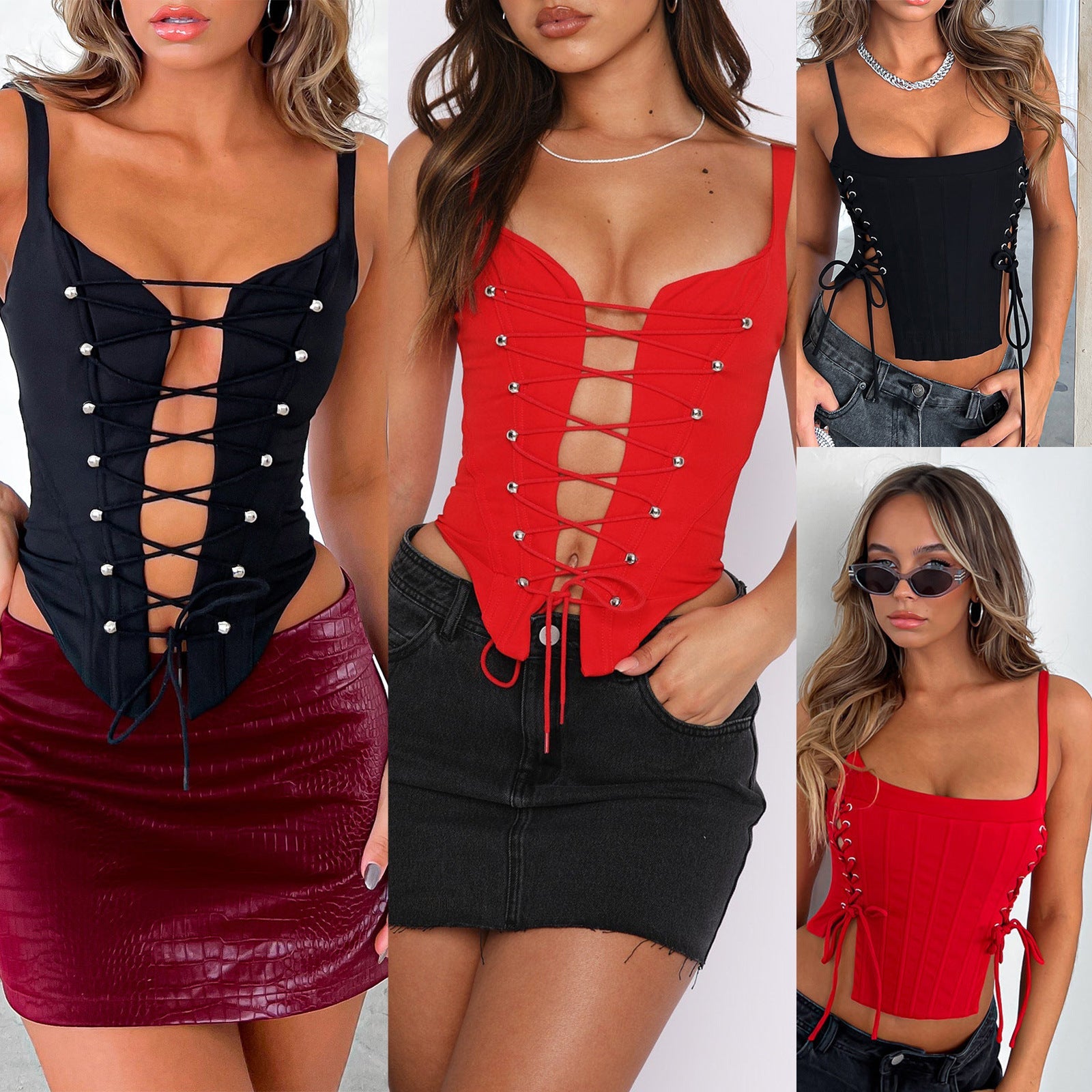 Boning Corset Camisole Irregular Asymmetric Backless Short Slim Vest