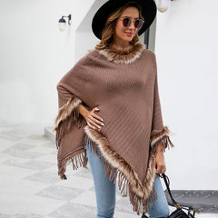 Knitted Tassel Cloak Solid Color Pullover Loose Inverness