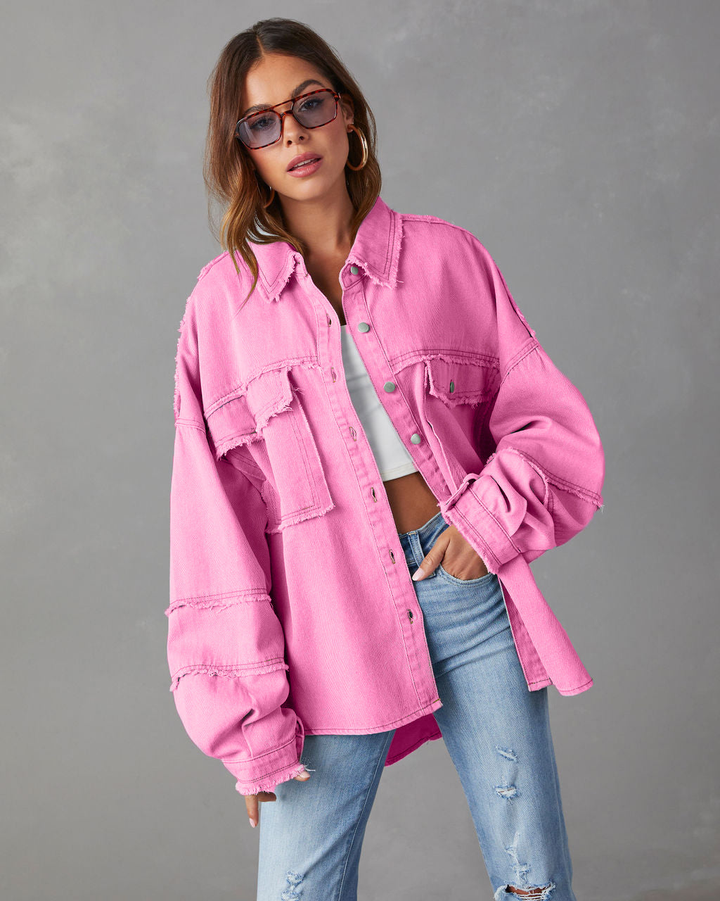 Casual Denim Jacket Washed Solid Color Mid Length Jacket