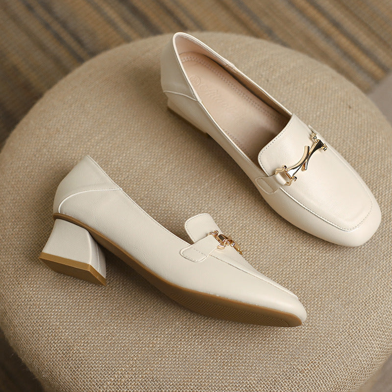 Women's Buckle Kitten Female Square Toe Soft