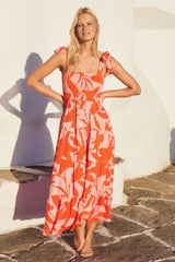 Elegant Printed Sleeveless Backless Lace up Dress