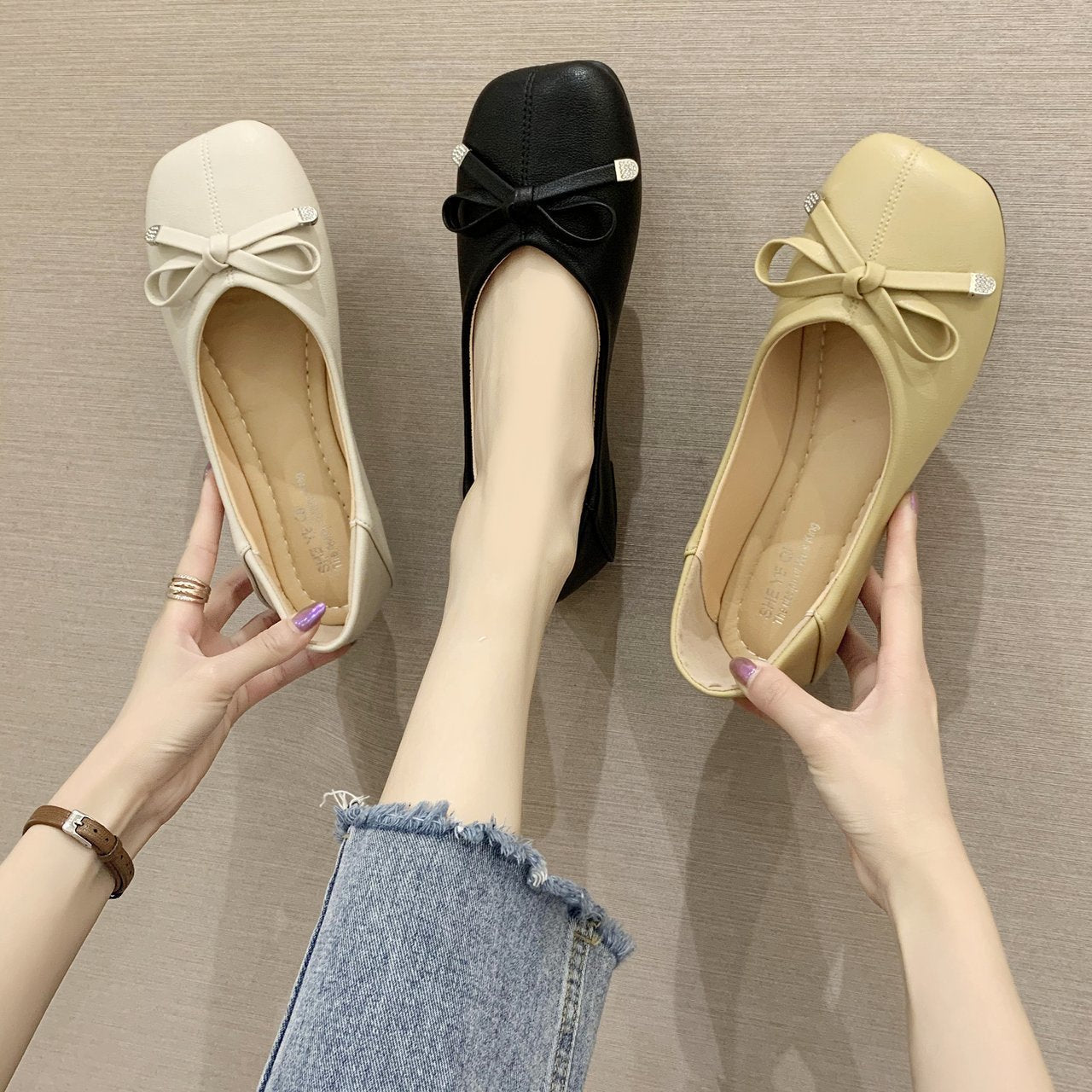 Women's Color Bow Flat Pumps Slip-on Low Loafers