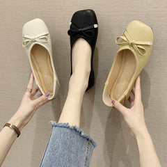 Women's Color Bow Flat Pumps Slip-on Low Loafers