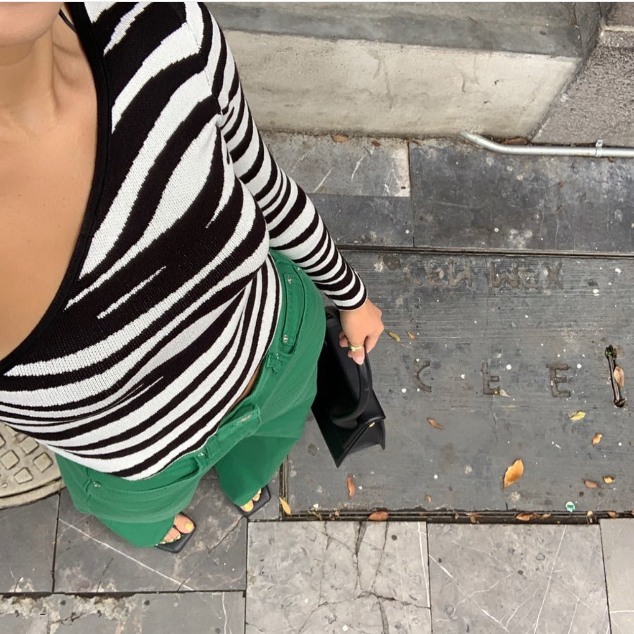 Pantalon droit vert High Street Jeans Street Pantalon ample à coupe ample