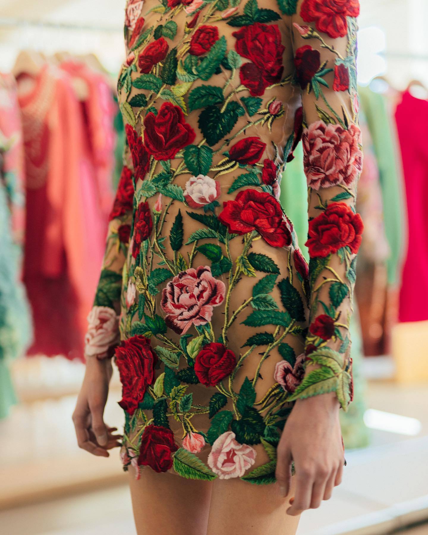 Fashionable Half Turtleneck Lace Embroidery Hip Wrapped Dress Dress