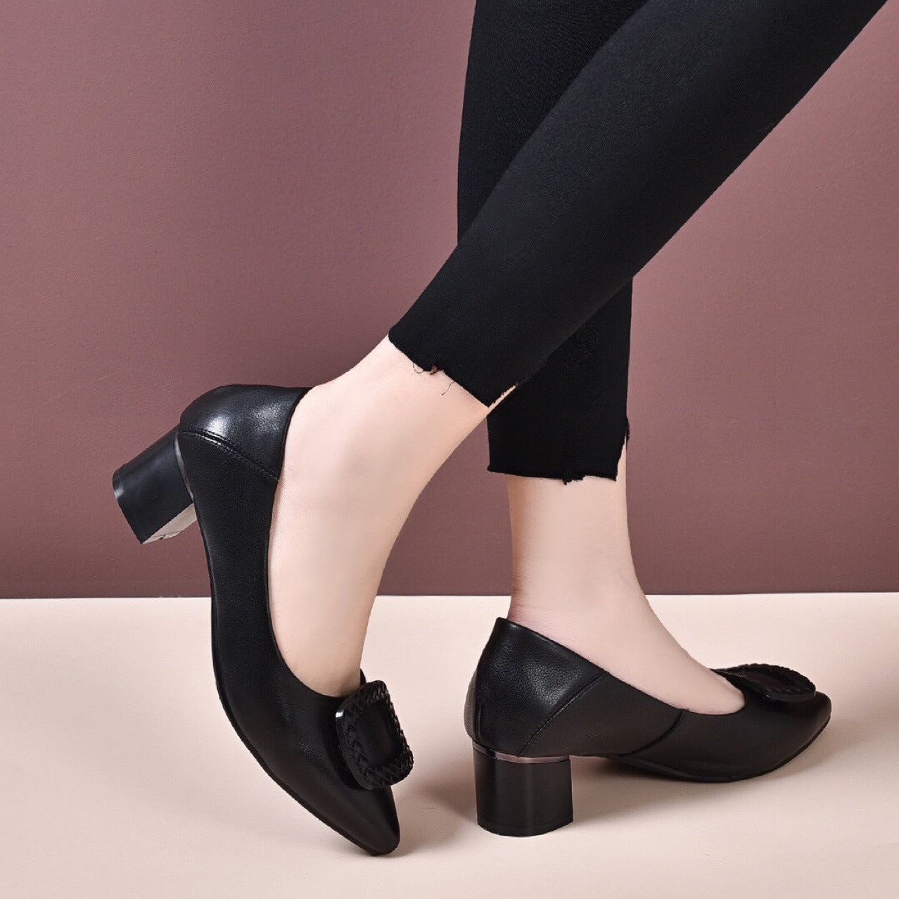 Women's Toe Shallow Mouth Mid Soft Bottom Chunky
