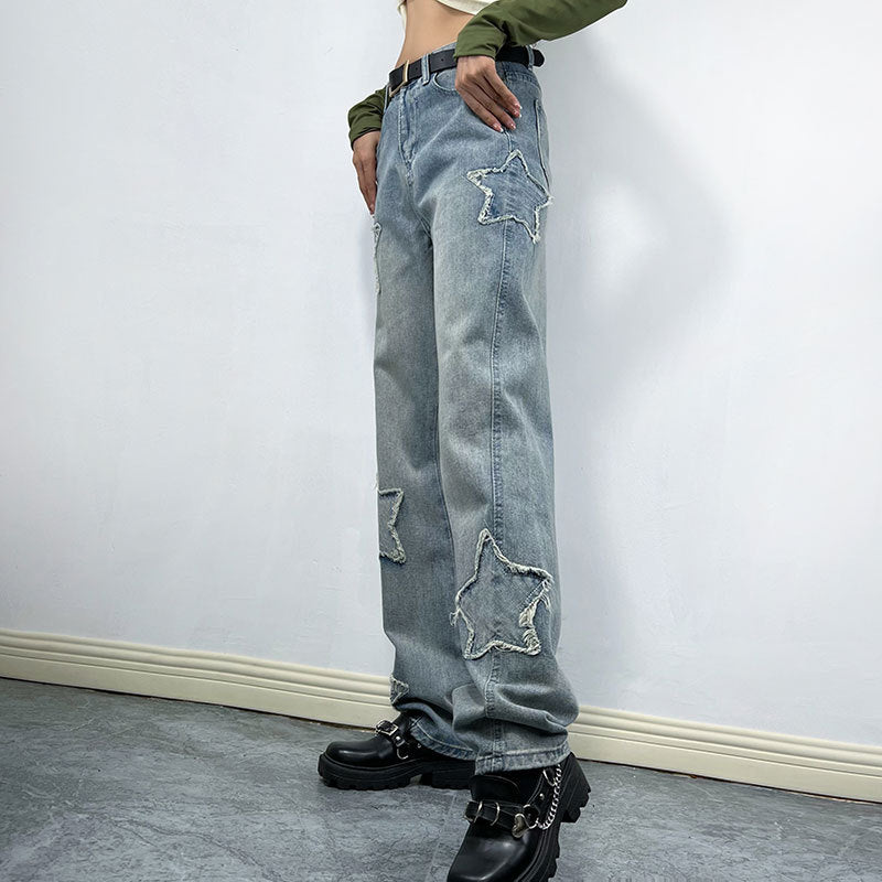 Retro High Street Straight Jeans-Interest  Trousers