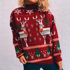 Christmas Theme Elk Snowflake Christmas Tree Knitted Sweater Pullover