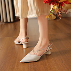 Women's Chain Chunky Low-cut Mid-mouth Round Toe