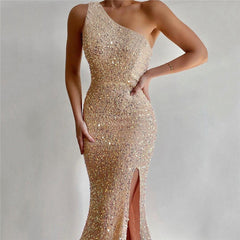 Ärmelloses One-Shoulder-Sequel-Kleid