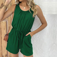 Loose Casual Elastic Waist Straight Shorts Sleeveless Jumpsuit